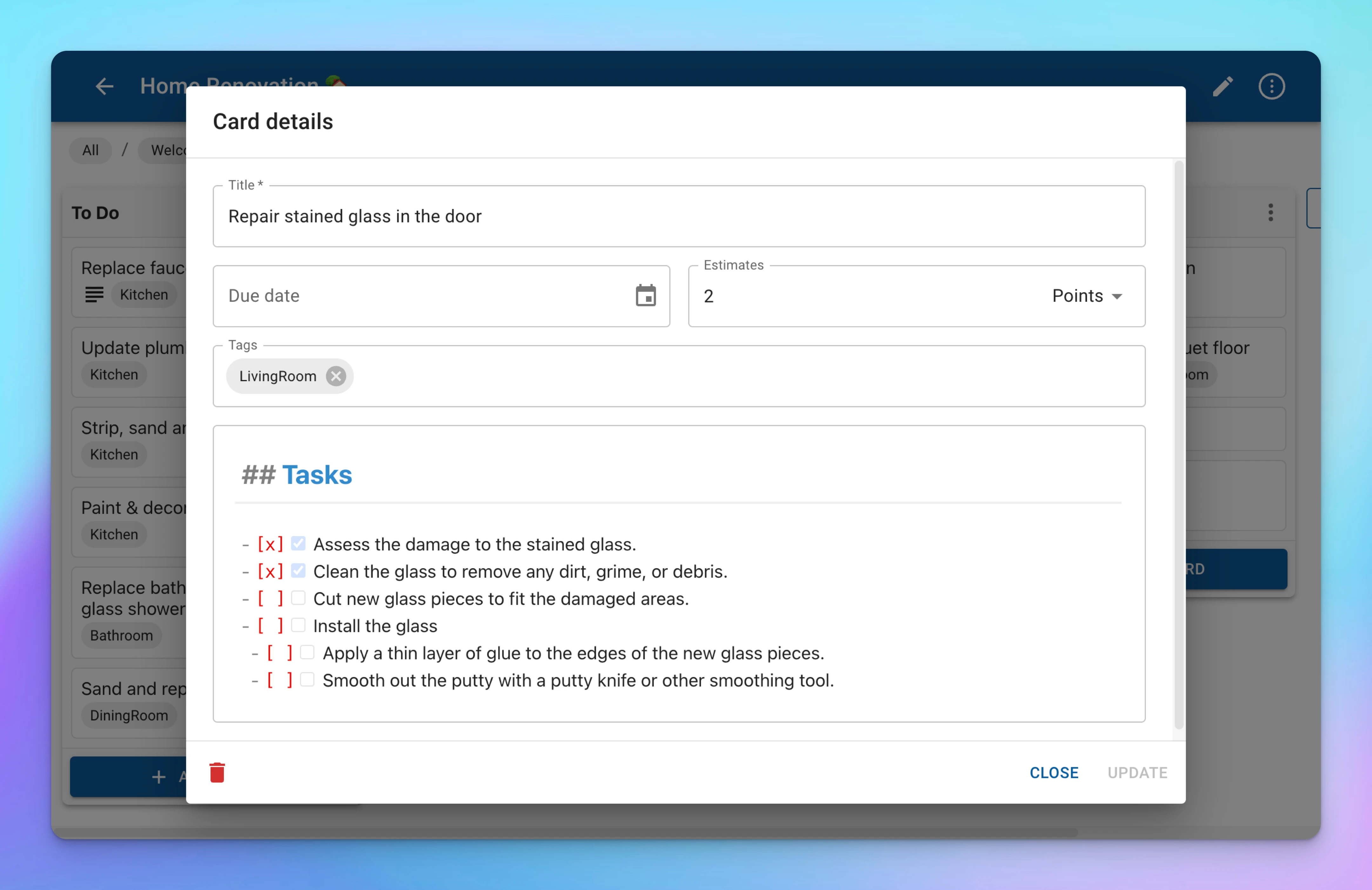 Markdown in Kanban cards - Editor