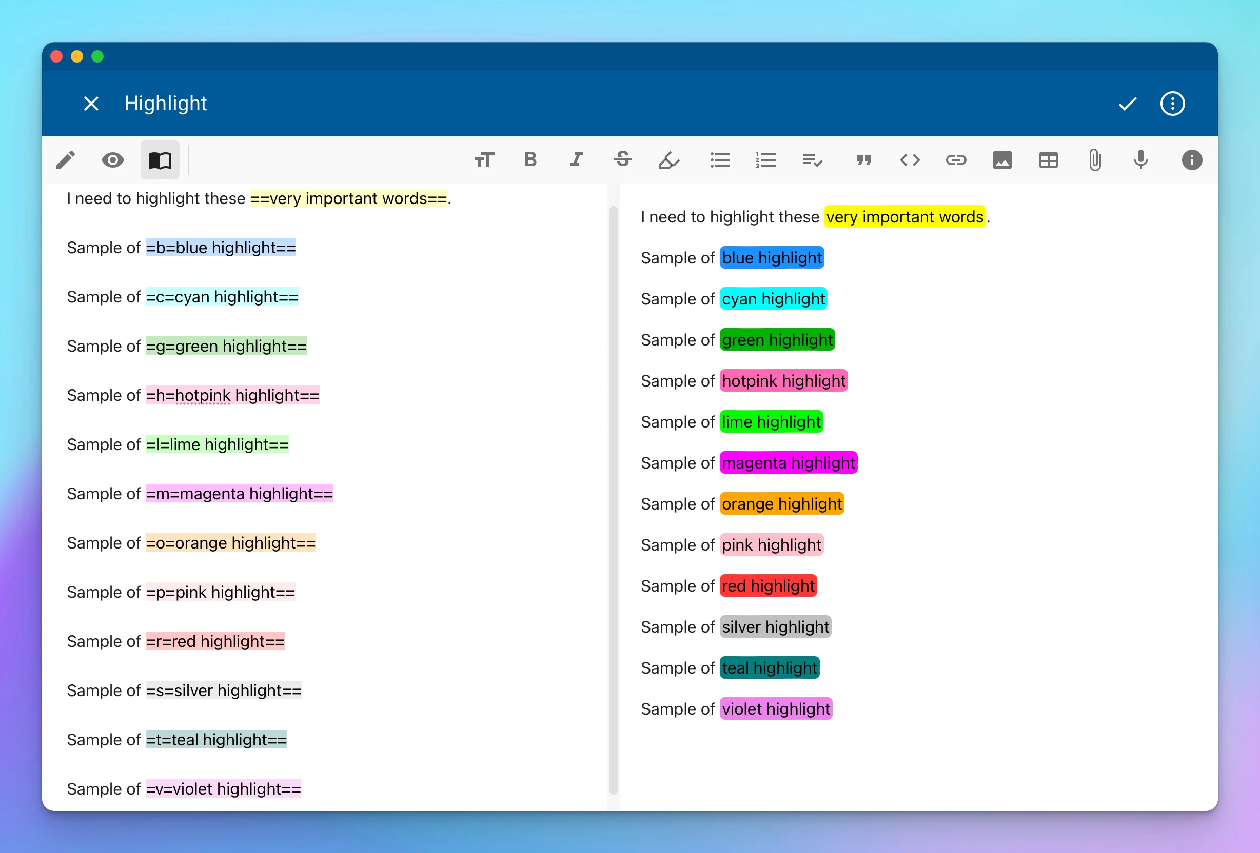 Multicolored highlight tool